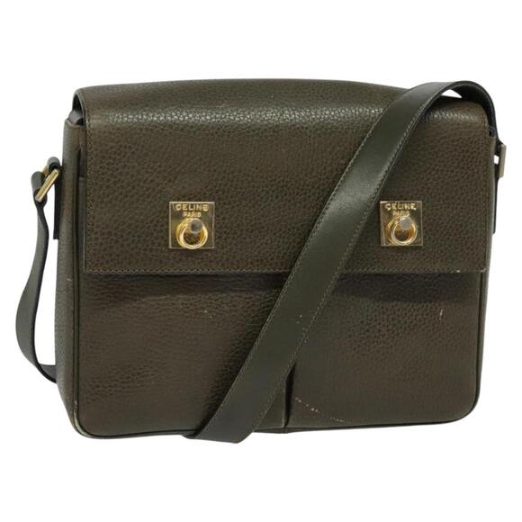 CELINE Shoulder Bag Leather Khaki Gold - Picture 1 of 13
